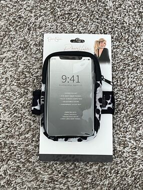 Jessica Simpson Black & White Cow-Print Phone Holder Armband